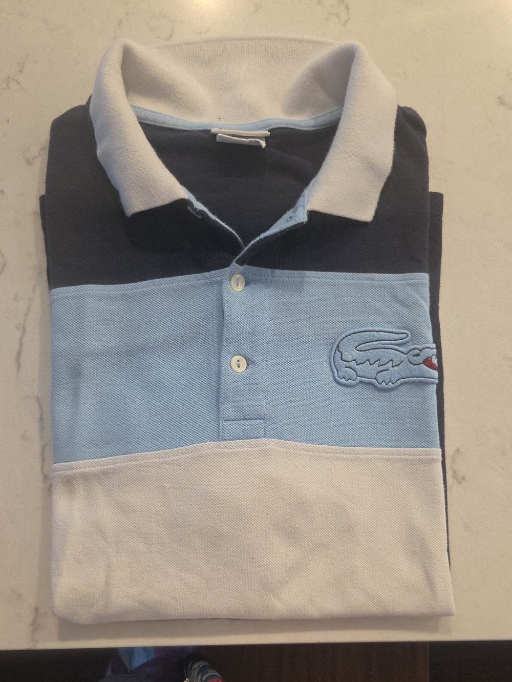 Lacoste Navy and Light Blue Polo with Crocodile Logo